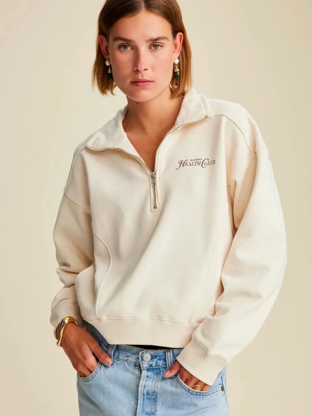 Sporty & Rich Cream Half-Zip Sweatshirt